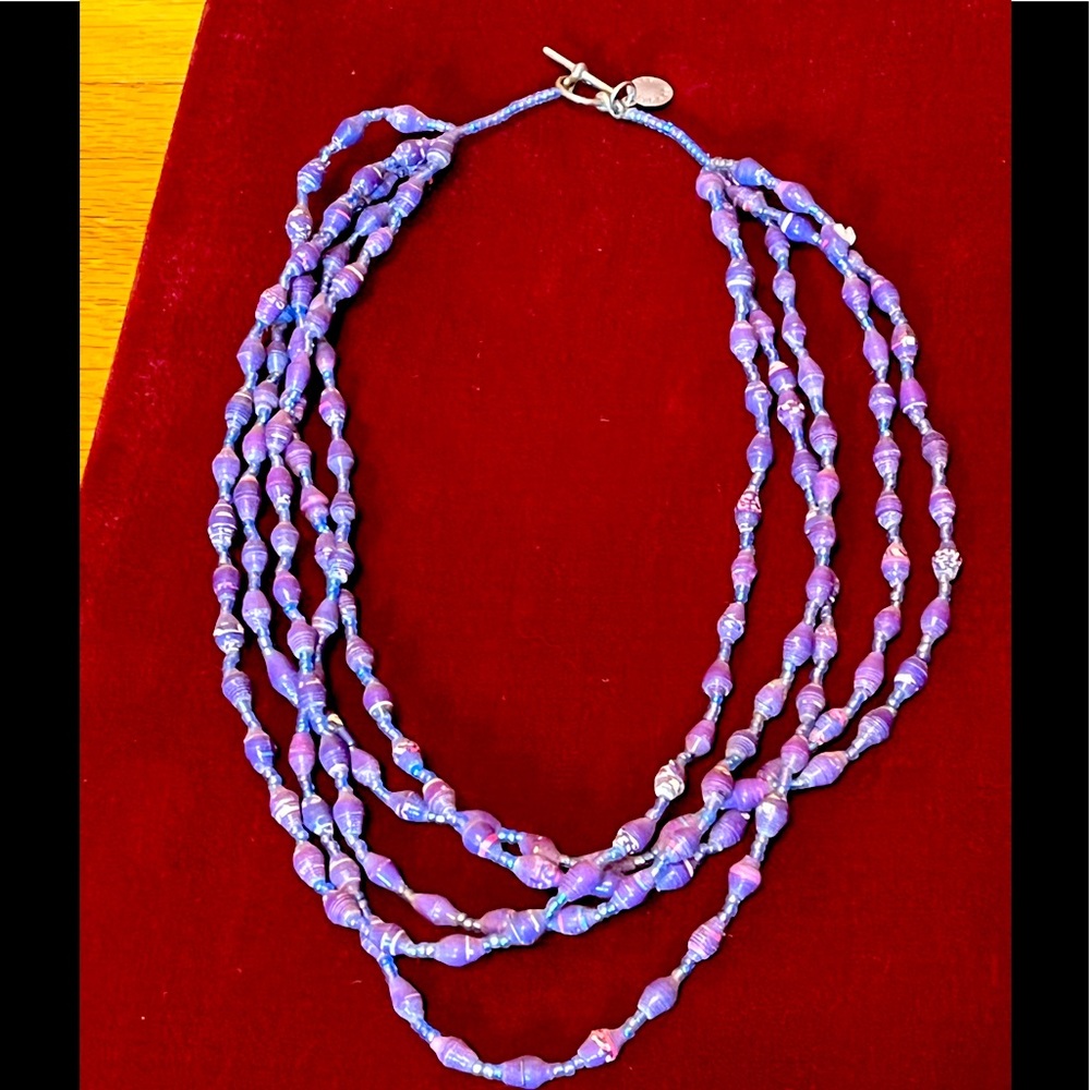 Multi strand Purple paper Bead Necklace from Bead for Life